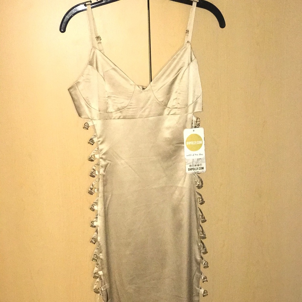 Nude silk satin long dress